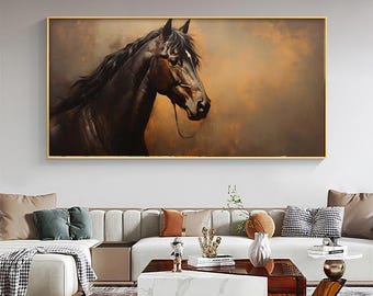 Grande dipinto a olio classico di cavallo su tela, originale dipinto a mano su tela con cavallo, moderna arte murale con animali per soggiorno, arredamento per la casa