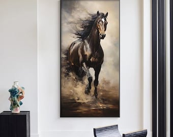 Grande dipinto a olio classico di cavallo su tela, arte murale di animali dipinta a mano