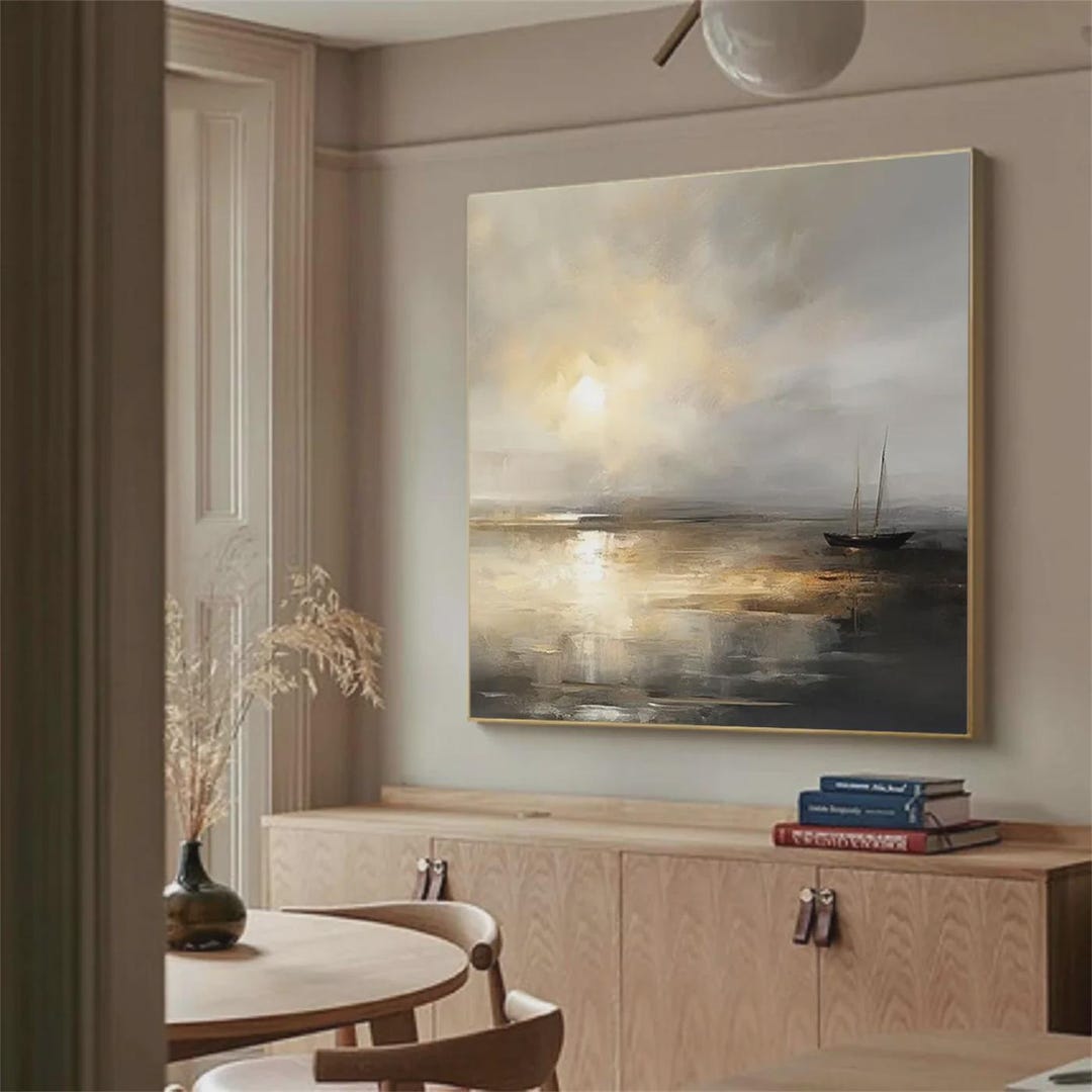 Large Abstract Seascape Oil Painting, Sunrise Ocean Canvas Wall Art - Etsy