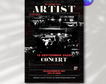 Konzert Poster Vorlage Schwarz Weiß Rot Modern Event Flyer Canva