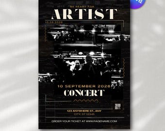Konzert Poster Vorlage Schwarz Weiß Moderne Event Flyer Canva Layout