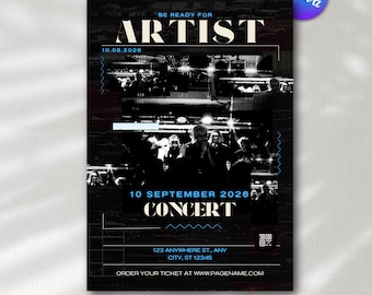 Konzert Poster Vorlage Schwarz Weiß Moderne Event Flyer Canva Design