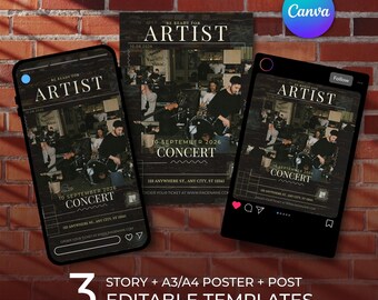 Bearbeitbarer Indie-Konzert-Flyer Canva • Grunge-Gig-Poster • Musikevent-Promo-Vorlage