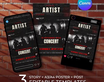 Bearbeitbarer MetallKonzertflieger Canva • Grunge Gig Poster Vorlage • EDM Event Promo