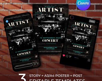 Bearbeitbarer Indie-Konzert-Flyer Canva • Grunge-Gig-Postervorlage • Musikevent-Promo