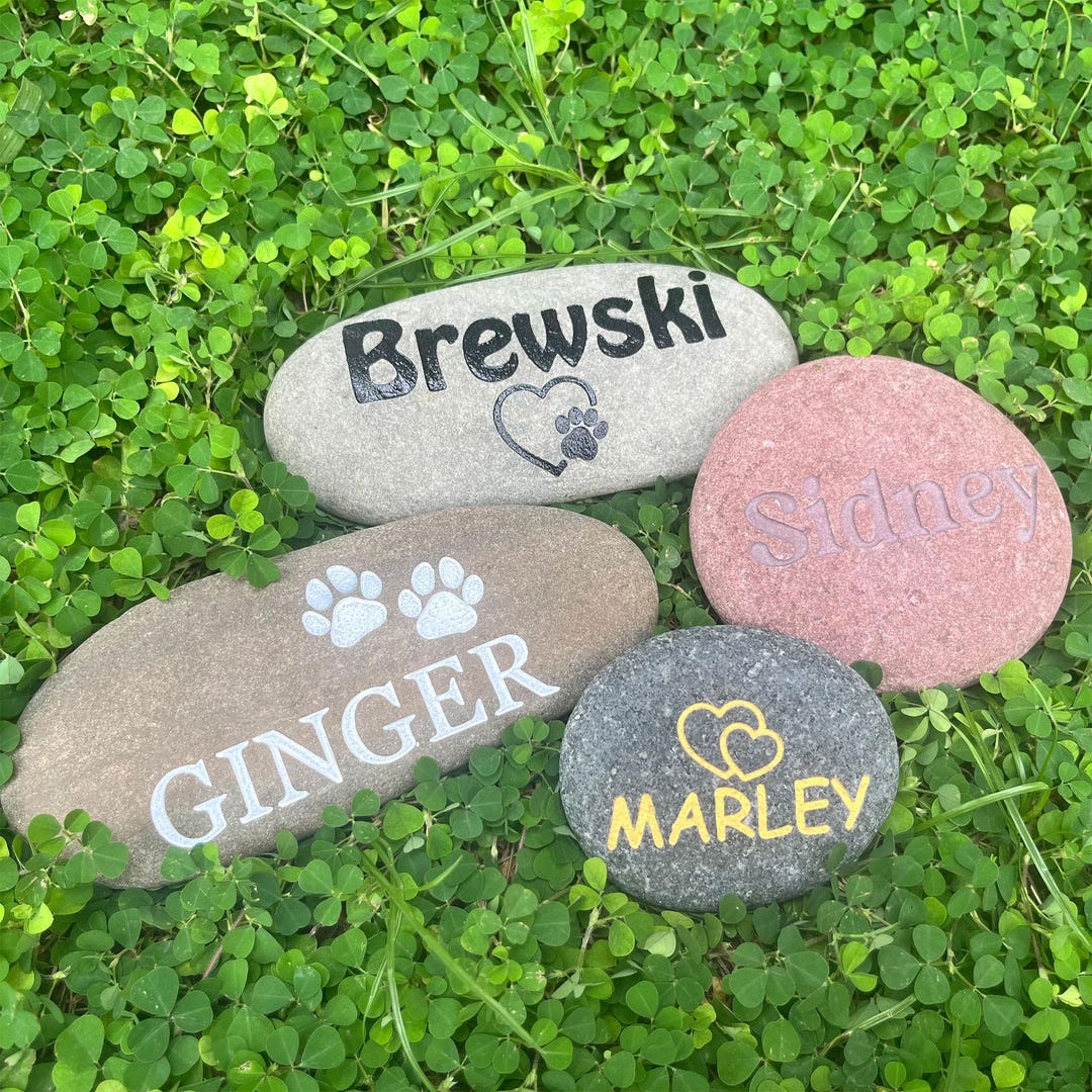 Personalized Pet Memorial Stone, Custom Dog Paw Print Memorial Pebble ...