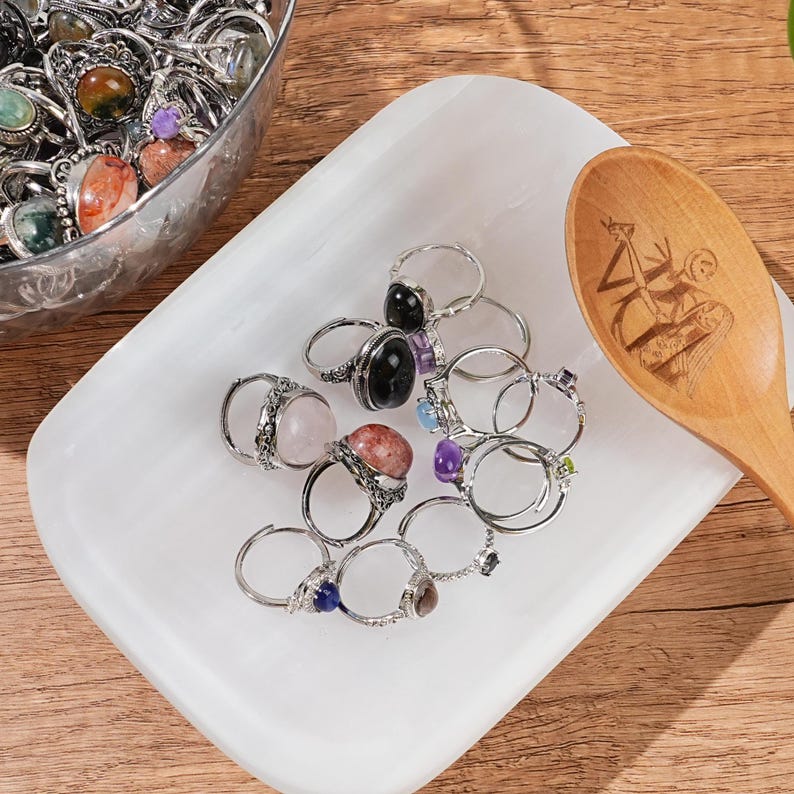 Crystal Rings Mystery Box,Handmade Mixed Gemstone Rings, Silver Plated Brass,Dainty Stackable Ring image 3