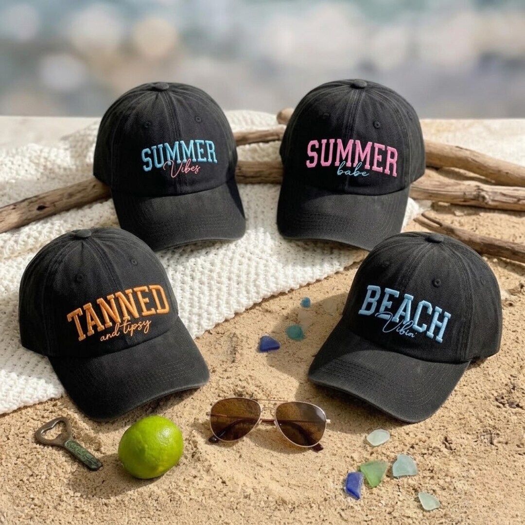 Custom Embroidered Cotton Summer Beach Cap, Tropical Vibes Vacation Hat ...