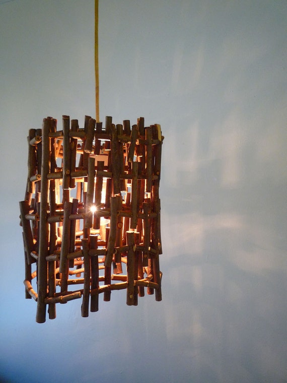 Items similar to Hanging Twig Lamp Handmade light from twigs and wood, rustic, organic and