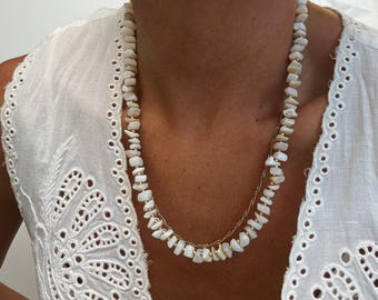 Collier de perles en pierre naturelle blanches - 45 cm, bijoux de plage imperméables, surfeuse