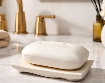 Ceramic Soap Dish Matte White, Minimalist Soap Holder with Drain Holes, Modern Bathroom Decor