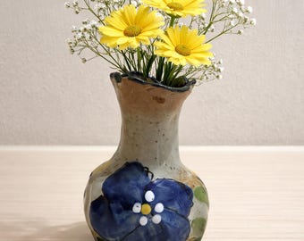 Hand-Painted Ceramic Bud Vase, Rustic Floral Pottery, Small Flower Decor