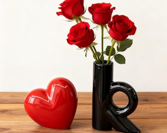Ceramic Heart Vase with Letter K | Modern Love Vase | Valentine’s Day Gift