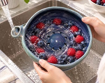 Ceramic Berry Washer Bowl, Handmade Fruit Rinse Bowl, Berry Colander, Fruit Strainer