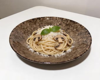 Handmade Ceramic Leopard Mottled Glaze Serving Plate, Rustic Wabi Sabi Bowl