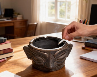 Ancient-Style Face Ceramic Ashtray |Unique Home Decor Gift | Mystical Mask Sculpture Ashtray