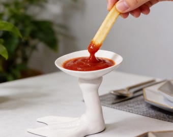 Goose Foot Ceramic Dip Bowl | Handmade Pedestal Sauce Dish | Small Dessert Holder
