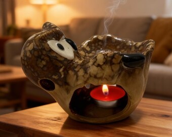 Owl Ceramic Burner | Tealight Essential Oil Diffuser |Wax Melt Burner | Cozy Home Decor Gift