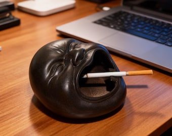 Ceramic Smile Face Ashtray – Sculptural Ceramic Ash Tray, Funny Desk Decor