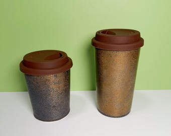 Rust Glaze Ceramic Coffee Cup with Silicone Lid | High-Fired Stoneware Travel Mug | Minimalist Handmade Coffee Cup | 290ml / 350ml