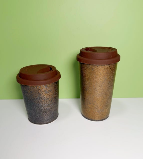 Rust Glaze Ceramic Coffee Cup with Silicone Lid | High-Fired Stoneware Travel Mug | Minimalist Handmade Coffee Cup | 290ml / 350ml