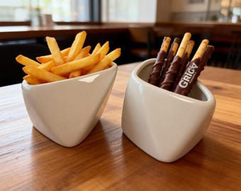 Minimalist Ceramic Fry & Snack Holder | Modern Cutlery Organizer | High-Fired Food-Safe Ceramic Cup
