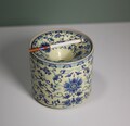 Blue & White Ceramic Ashtray with Lid — Vintage Floral Porcelain Ashtray