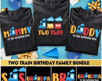 Pacote de imagens PNG de aniversário com tema de trem: Chugga Two Two Family Matching (Download Digital)