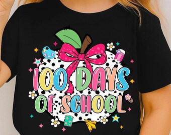 Happy 100 Days of School PNG, Coquette 100 Days of School Png, School Teacher Png,Teacher 100 Days Png,Coquette Teacher Png, Colorful Doodle