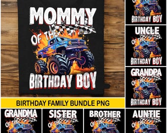 Diseño PNG a juego para la familia de Monster Trucks de los cumpleañeros (descarga digital)