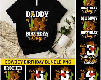 Cowboy verjaardag familie png-bundel, western feestvarken (digitale download)