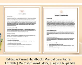 Manual para padres de guarderías / Plantilla editable de Microsoft Word / Versiones en inglés y español / Manual imprimible para guarderías