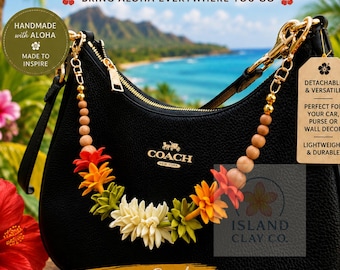 Breloque de sac à main hawaïenne en forme de lei, breloque de sac à main à fleurs tropicales, accessoire de sac hawaïen, bijou de sac à main Aloha, breloque florale pour sac à main, cadeau des îles