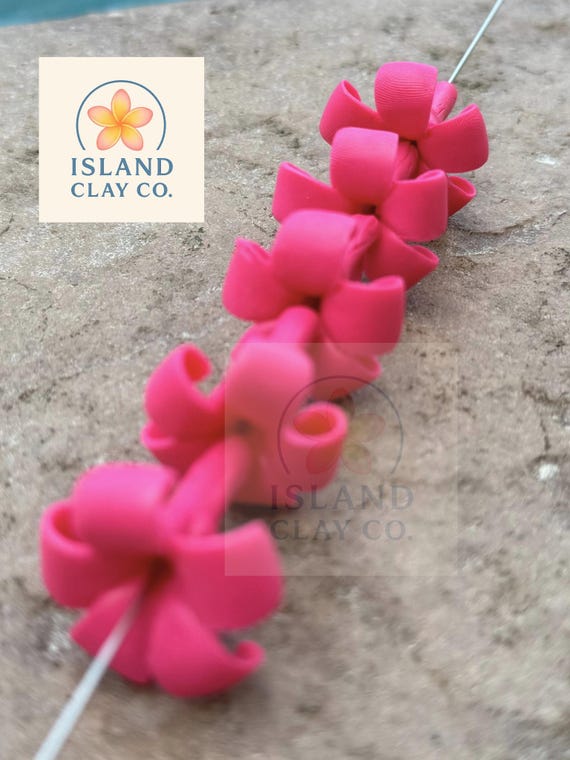 Island Fuchsia Puakenikeni Clay Flowers – Premium Polymer Clay Beads for Hawaiian Jewelry Crafts