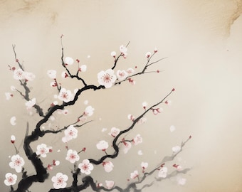 Japandi Kirschblüte Art Prints - 3er-Set, Terrakotta Sonne (Digitaler Download)