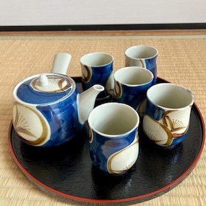 Japanese Kyusu Teapot Set with 5 Yunomi Cups – Vintage Showa Era -  Unused