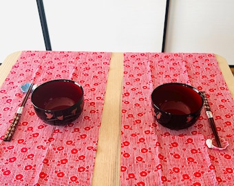 Japanese Bowl Set for Two with Wajima Lacquer Chopsticks & Camellia Tenugui Cloth, Dessert, Cereal or Rice Bowls