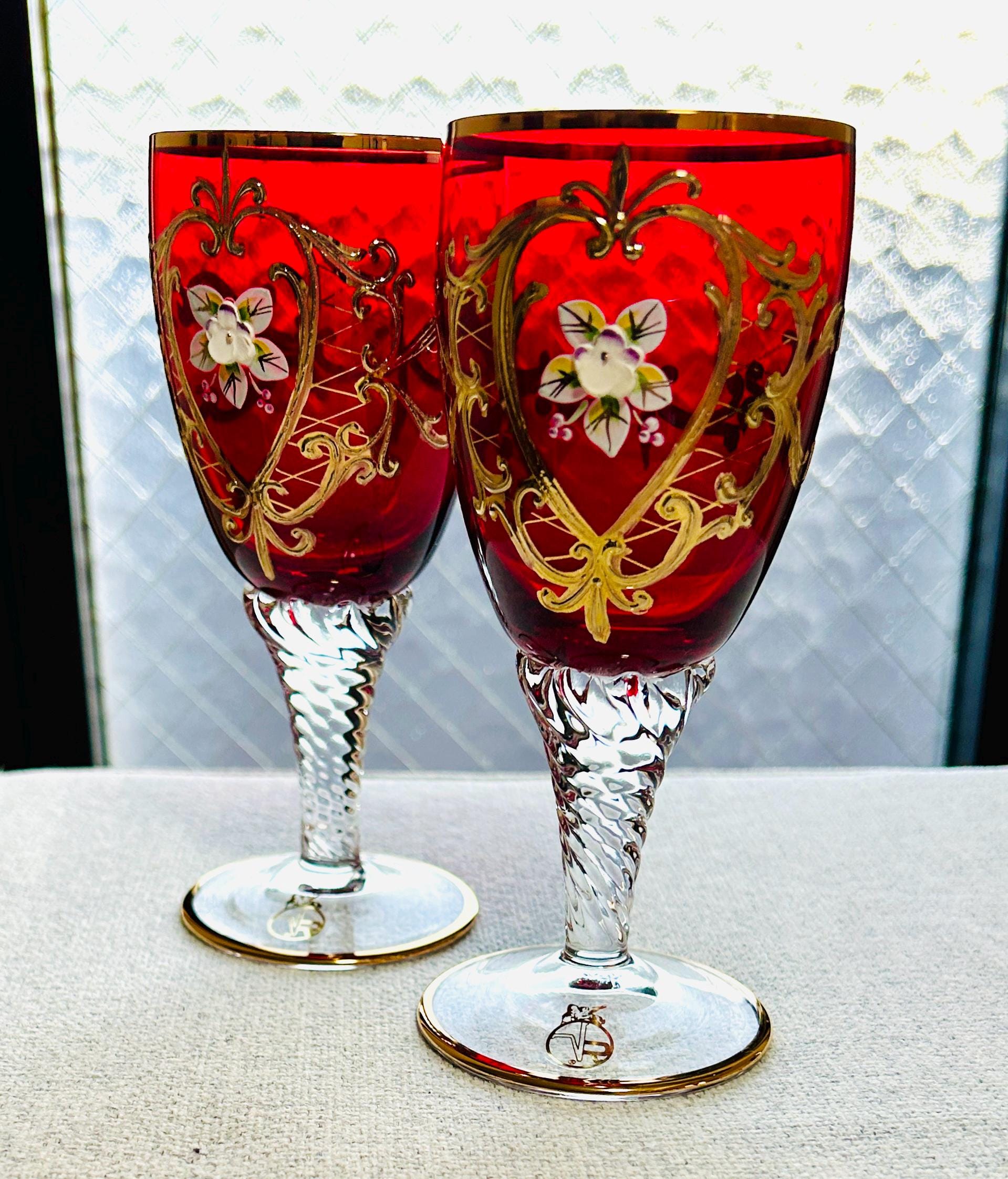 Murano Glass With 24 Kt Gold Red Glasses - Etsy