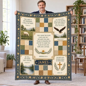 Personalized Christian Scripture Blanket,Custom Name Flannel Throw,Jeremiah 29:11 Gift,Faith Keepsake,Floral Bible Verse Decor,Prayer Gift