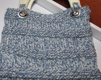 Hand knitted demin and white tote