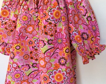 Ladies handmade bright floral seersucker blouse