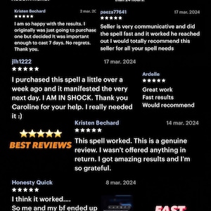 May include: Image featuring customer reviews with star ratings and dates. Text includes phrases like "Amazing service," "Fast results," and "Best Reviews." The words "FAST RESULTS" are highlighted in a pink and red font.