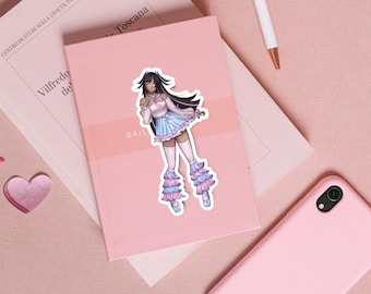 3 / 5.5 in Black Girl Anime Pastel Kawaii Vinyl Sticker