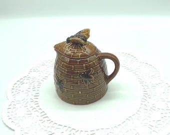 Vintage Ceramic Beehive HoneySyrup Pitcher/Pot with 3D Honey Bees