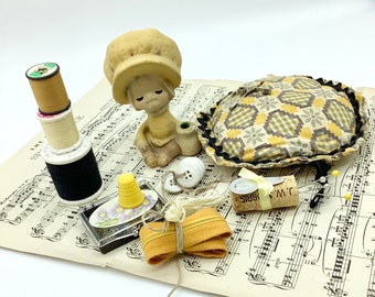 Vintage Sewing Supplies-Old Sewing Accessories-Sewing Collectibles-Vintage Pin Cushion and Sewing Trims-Tailoring Collectibles-Mother's Gift