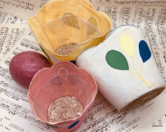 Three(3) Vintage Baskets-Fabric Easter Baskets-Vintage Flower Pot Covers-Yellow, Pink & White Home Decor-Pastel Collectibles