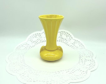 Vintage Yellow Ceramic Vase, Ribbed & Scrolled USA Pottery