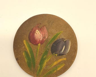 Vintage Tulip Coasters, Hand Painted Barware Set of Six