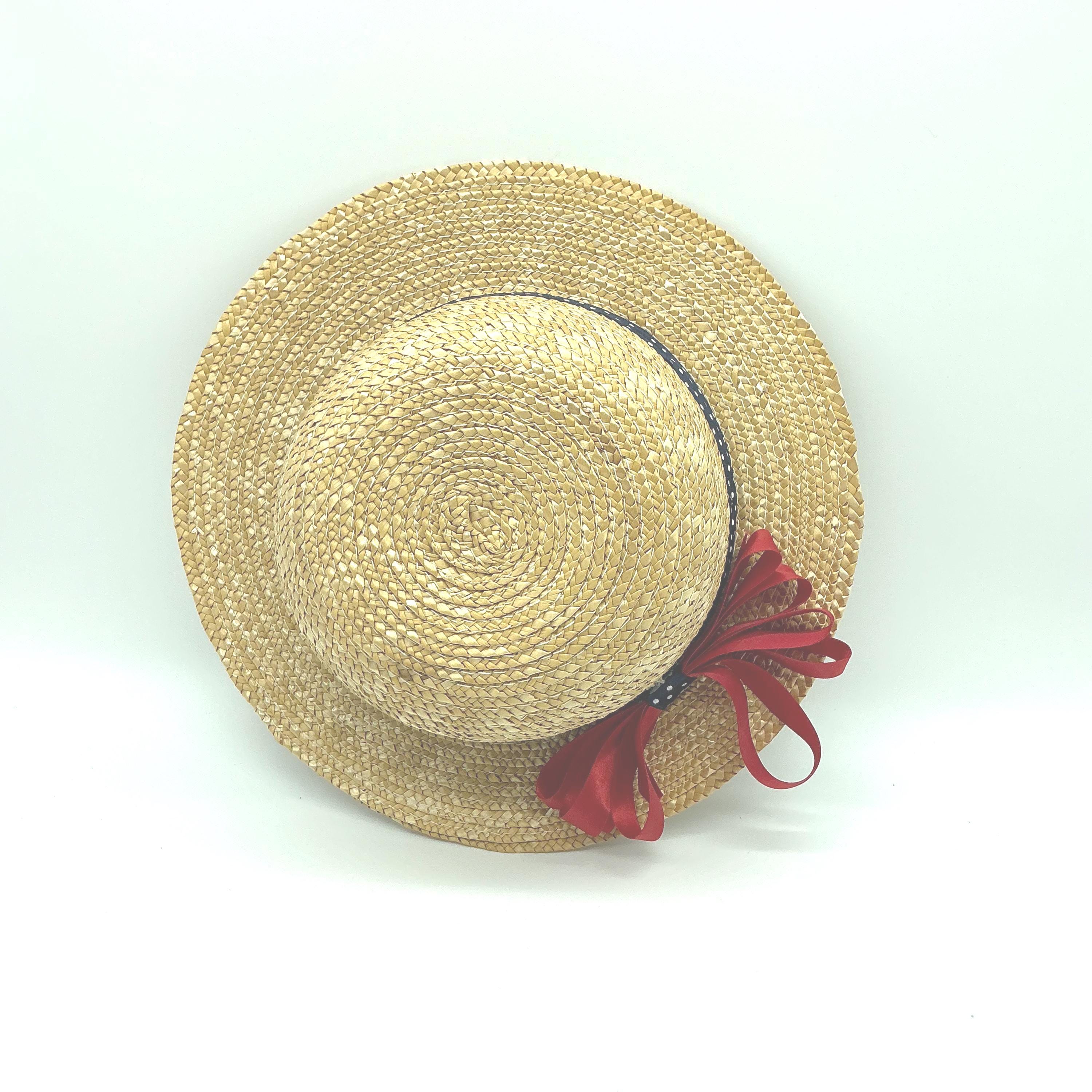 Vintage Straw Hat‎ Pale Yellow/Wheat Felt Bow Woven Antique 1890- 1900 main image 4