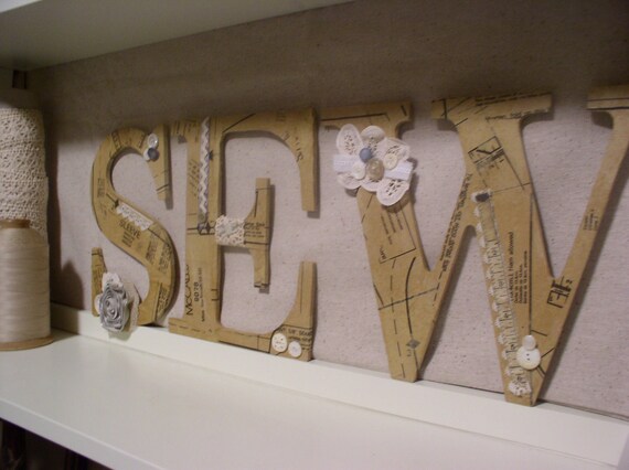 SEW Decoupaged Letters for Sewing Room Wall Decor | Etsy